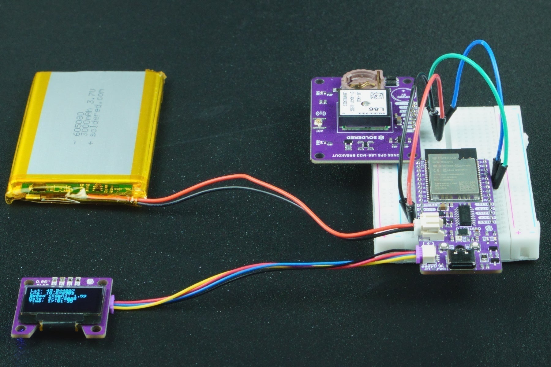 Portable GPS tracker: GNSS + OLED + Battery