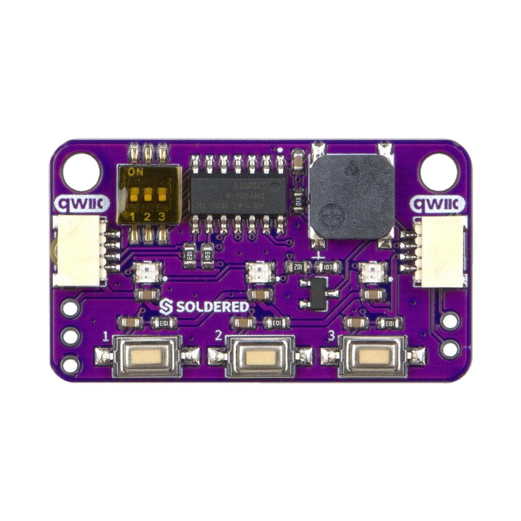 Soldered Button, LED & Buzzer Board with Qwiic