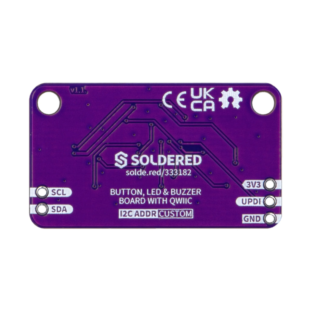 Soldered Button, LED & Buzzer Board with Qwiic