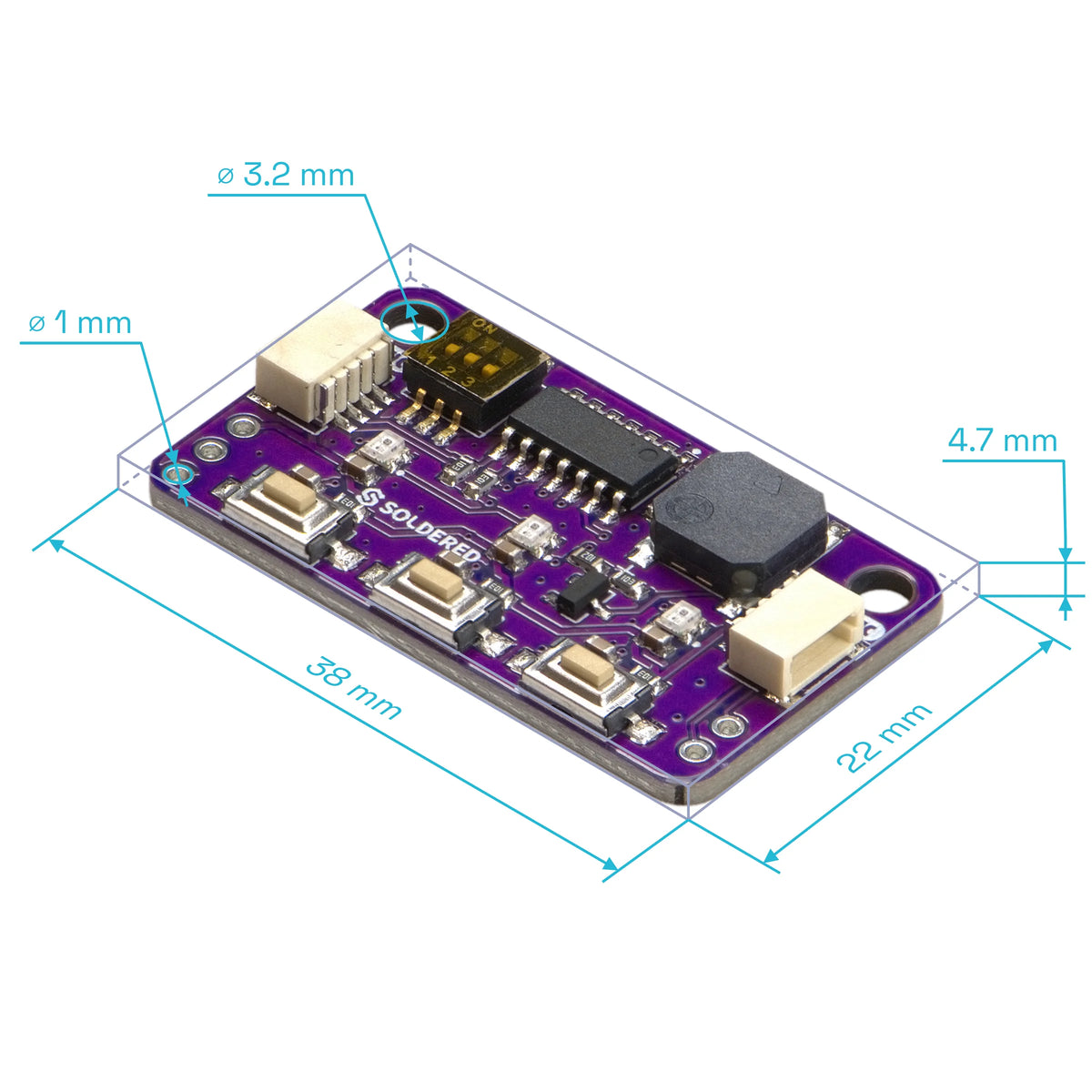Soldered Button, LED & Buzzer Board with Qwiic