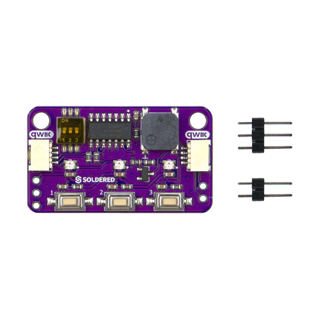 Soldered Button, LED & Buzzer Board with Qwiic