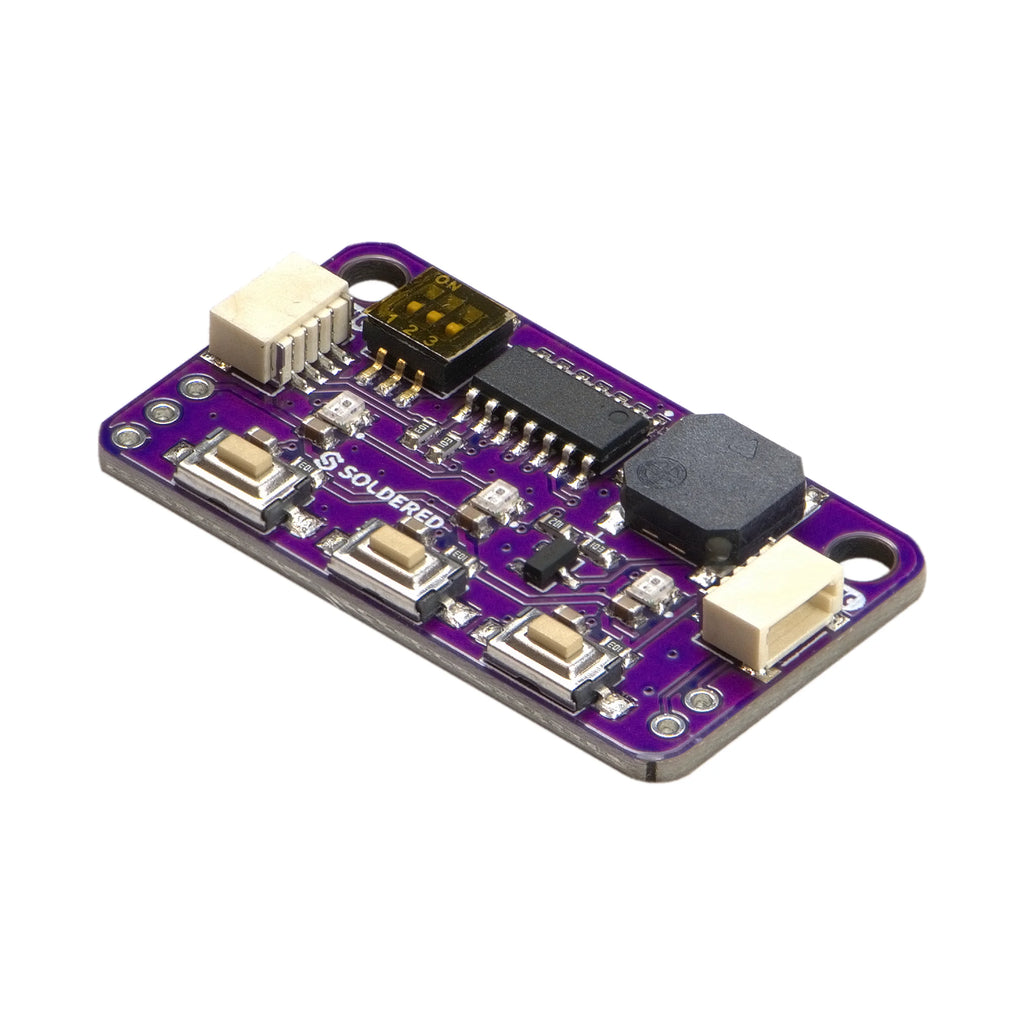 Soldered Button, LED & Buzzer Board with Qwiic