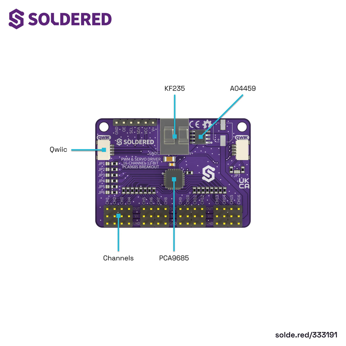 Soldered PWM- und Servo-Driver, 16 Kanäle, 12 Bit, PCA9685 Breakout
