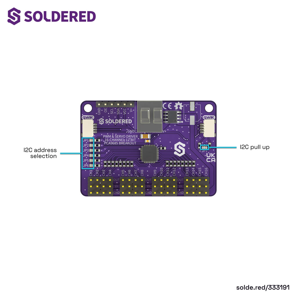 Soldered PWM i servoDriver, 16-kanalni 12-bitni PCA9685 Breakout