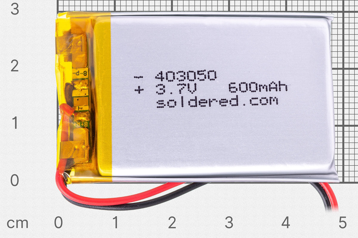 Ultra-Thin Li-Po Battery 600mAh 3.7V 403050 JST