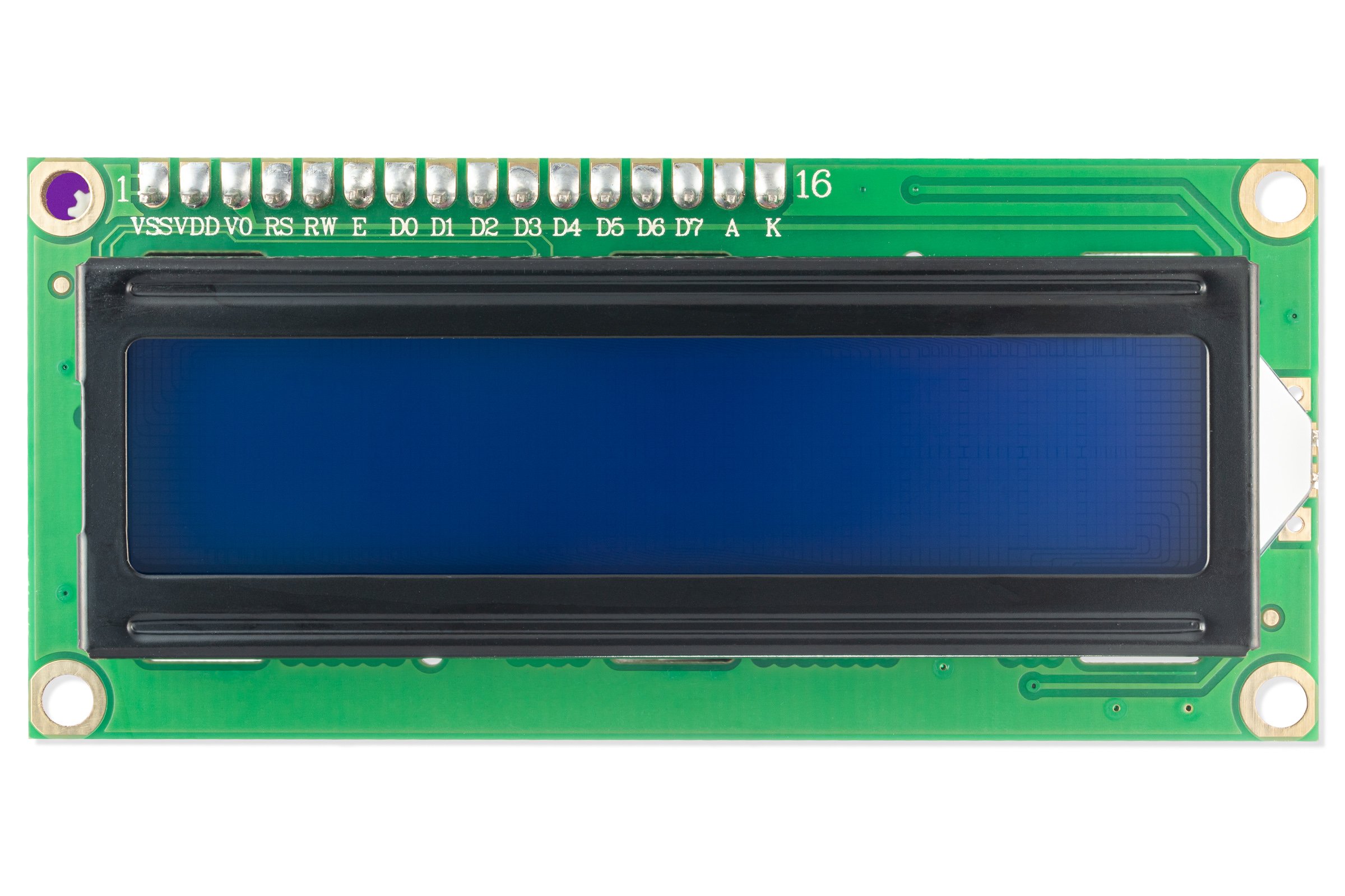 LCD display 16x2 I2C white characters on blue background